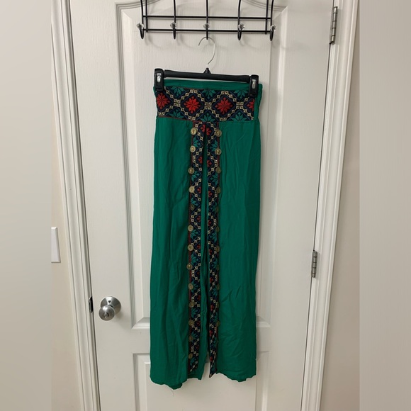 Green Hobo Tatreez Wide Leg Pants WITH OPENING! - Picture 14 of 17